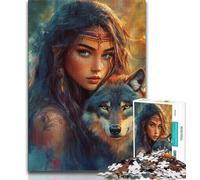 Puzzle per adulti e adolescenti, 1000 pezzi, raffigurante una bella donna e un lupo, ideale come regalo per tutta la famiglia, adatto a bambini di età compresa tra 14 e 75 anni (dimensioni 75x50cm)