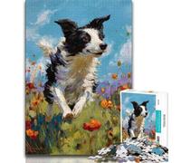 Puzzle per adulti e adolescenti Border Collie che corre, antistress per ammazzare il tempo in casa con poster abbinato e foglio di quiz 38x26cm