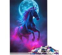 Puzzle per adulti e adolescenti, cavallo al neon con luna, puzzle in legno per adulti e adolescenti, per divertimento in famiglia e serate di gioco, 1000 pezzi (75x50 cm)