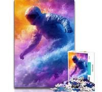 Puzzle per adulti e adolescenti con astronauti che fanno surf, aiuta il cervello a esercitare i giocattoli avvincenti per coltivare la pazienza, un'opera d'arte (38x26cm)