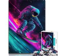 Puzzle per adulti e adolescenti con astronauti che fanno surf nello spazio, per ammazzare il tempo in vacanza con pezzi completamente incastrati e di forma casuale (38x26cm)