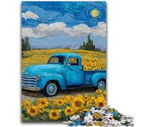 Puzzle per adulti e adolescenti con camion nel campo di girasoli, giocattoli, giochi educativi, antistress, lista dei desideri con Babbo Natale (50x75cm)
