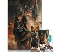 Puzzle per adulti e adolescenti con cane da pastore e volpe, aiuta il cervello a esercitare i giocattoli avvincenti per coltivare la pazienza, un'opera d'arte (38x26cm)