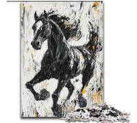 Puzzle per adulti e adolescenti con cavallo nero e dorato, interessante strumento per ridurre lo stress e favorire l'interazione genitore-figlio (26x38cm)