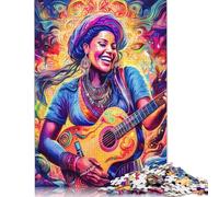 Puzzle per adulti e adolescenti con donna che suona la chitarra, puzzle di carta psichedelico, regali di Natale per adulti dai 14 anni in su, 1000 pezzi (75x50 cm)