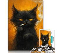 Puzzle per adulti e adolescenti con gatto nero che fuma, sfida di intelligenza cerebrale, giocattoli avvincenti per la decorazione della casa (75x50cm)
