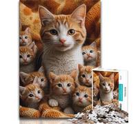 Puzzle per adulti e adolescenti con la famiglia di gatti arancioni, aiuta il cervello a esercitare i giocattoli avvincenti per coltivare la pazienza, un'opera d'arte (50x75cm)