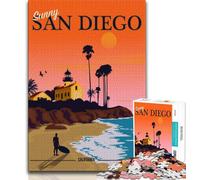 Puzzle per adulti e adolescenti con tema la spiaggia di San Diego, California Aiutano il cervello a esercitare i giocattoli avvincenti per coltivare la pazienza Adatto alle coppie, 75x50cm