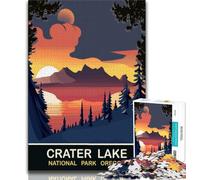 Puzzle per adulti e adolescenti con tramonto sul lago Crater, sfida difficile e antistress, adatto per la decorazione del desktop, 38x52cm