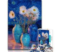 Puzzle per adulti e adolescenti con tre vasi e margherite bianche, aiuta il cervello a esercitare i giocattoli avvincenti per coltivare la pazienza, ottimo regalo, 50x75cm