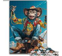 Puzzle per adulti e adolescenti Cowboy Monkey, per 14+ anni, gioco impegnativo come regalo per tutta la famiglia e gli amici (dimensioni 50x75cm)