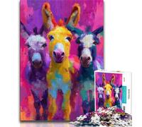 Puzzle per adulti e adolescenti, dipinto a olio di un asino, antistress per ammazzare il tempo durante le vacanze, con poster abbinato e foglio di quiz, 38x26cm