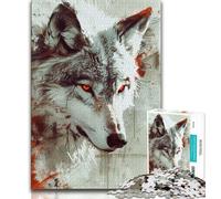 Puzzle per adulti e adolescenti Fantasy Wolf, sfida difficile antistress con poster abbinato e foglio di quiz (75x50cm)