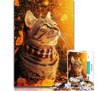 Puzzle per adulti e adolescenti Gatto tra le foglie d'acero, sfida difficile antistress con poster abbinato e foglio di quiz 50x75cm