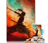 Puzzle per adulti e adolescenti Guerriera giapponese, antistress per ammazzare il tempo in casa con poster abbinato e foglio di quiz 38x26cm