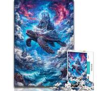 Puzzle per adulti e adolescenti "Il castello sul dorso della tartaruga", antistress per ammazzare il tempo durante le vacanze, con poster abbinato e foglio di quiz 38x26cm
