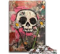 Puzzle per adulti e adolescenti in stile Basquiat con fiori e teschi, antistress, sfida difficile, ideali come regalo per tutta la famiglia, 26x38cm