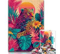 Puzzle per adulti e adolescenti, leopardo dorato tra i fiori, giocattolo educativo antistress, ideale come regalo per tutta la famiglia (38x26cm)