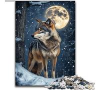 Puzzle per adulti e adolescenti Lupo sotto la luna, giocattoli, giochi educativi antistress che rafforzano l'amore tra coppie (dimensioni 26x38cm)
