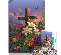 Puzzle per adulti e adolescenti, motivo: croce floreale, 1000 pezzi, per giochi educativi, giocattoli, decorazioni per la casa e regali unici (dimensioni 38x26cm)