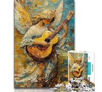 Puzzle per adulti e adolescenti, puzzle con angelo che suona la chitarra, dipinto a olio, gioco stimolante, ideale come regalo per tutta la famiglia (38x26cm)