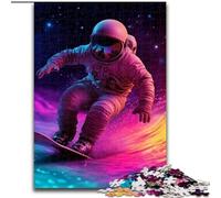 Puzzle per adulti e adolescenti, puzzle con astronauta che fa surf, apprendimento educativo, ideale come regalo per tutta la famiglia (dimensioni 26x38cm)