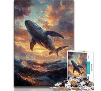 Puzzle per adulti e adolescenti,puzzle con balene che saltano al tramonto,antistress,per ammazzare il tempo durante le vacanze,regali di compleanno unici e regali per bambini dai 14 anni in su,38x26cm