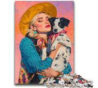 Puzzle per adulti e adolescenti, puzzle con cane cowgirl tra i fiori di campo, sfida di intelligenza cerebrale, giocattoli avvincenti, regalo di compleanno, regali, arte murale 50x75cm