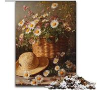 Puzzle per adulti e adolescenti, puzzle con cappello e cesto di fiori, giochi educativi, decorazioni per la casa, regali di compleanno, decorazioni murali (dimensioni 26x38cm)