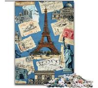 Puzzle per adulti e adolescenti, puzzle con collage di timbri di Parigi, gioco a quiz per migliorare l'amore tra coppie dai 14 anni in su (dimensioni 26x38cm)