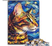 Puzzle per adulti e adolescenti, puzzle con gatto del Bengala e cielo notturno, per età 14+, giochi educativi per adulti e adolescenti, opera d'arte in regalo, 70x100cm