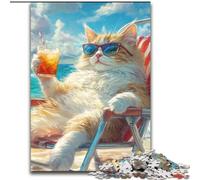 Puzzle per adulti e adolescenti, puzzle con gatto in vacanza, educativo e didattico, ideale come regalo per tutta la famiglia (dimensioni 26x38cm)