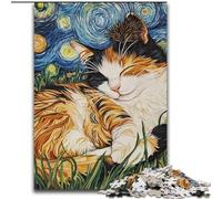 Puzzle per adulti e adolescenti, puzzle con gatto nero che dorme nel cielo notturno, gioco a quiz che rafforza l'amore tra coppie dai 14 anni in su (dimensioni 26x38cm)