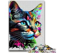 Puzzle per adulti e adolescenti, puzzle con gatto, pop art, faccia di animale, gioco stimolante e gioco educativo per famiglie, per compleanno e Natale, 50x75cm