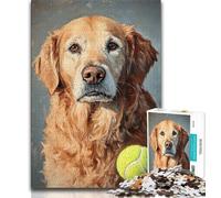 Puzzle per adulti e adolescenti, puzzle con Golden Retriever che gioca a tennis, giocattoli per l'intrattenimento della famiglia con poster abbinato e foglio di quiz (38x26cm)