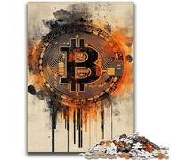 Puzzle per adulti e adolescenti, puzzle con logo Bitcoin, antistress, sfida difficile, con poster abbinato e foglio di quiz, 26x38cm