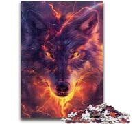 Puzzle per adulti e adolescenti, puzzle con lupo e fiamma, antistress, sfida difficile, ideale come regalo per tutta la famiglia, 50x75cm