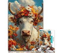 Puzzle per adulti e adolescenti, puzzle con mucca che indossa una ghirlanda, allena il cervello e le mani, regali di compleanno unici per bambini dai 14 anni in su, 38x26cm