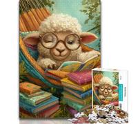 Puzzle per adulti e adolescenti, puzzle con pecore che leggono un libro, aiutano il cervello a esercitare i giocattoli avvincenti per coltivare la pazienza, collezione di artisti, belle arti (75x50cm)