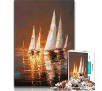 Puzzle per adulti e adolescenti Puzzle con pittura a olio di barche a vela per adulti con poster abbinato e scheda di quiz per bambini dai 14 anni in su 26x38cm