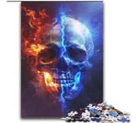 Puzzle per adulti e adolescenti, puzzle con teschi di ghiaccio e fuoco, quiz, ideale come regalo per tutta la famiglia, 70x100cm