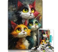 Puzzle per adulti e adolescenti, puzzle con tre gatti, aiuta il cervello a esercitare i giocattoli avvincenti per coltivare la pazienza, collezione di artisti, belle arti (38x26cm)