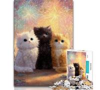 Puzzle per adulti e adolescenti, puzzle con tre gatti, per giochi educativi, giocattoli, regali di compleanno, decorazioni murali (75x50cm)