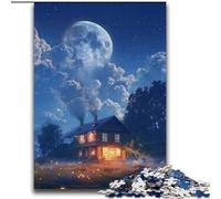 Puzzle per adulti e adolescenti, puzzle con una bella casa sotto le stelle colorate, gioco a quiz, ideale come regalo per tutta la famiglia, 70x100cm