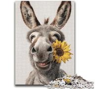 Puzzle per adulti e adolescenti, puzzle da 1000 pezzi, asino che tiene in mano un girasole, giocattoli educativi per la famiglia, giochi per migliorare l'amore tra coppie, 38x26cm