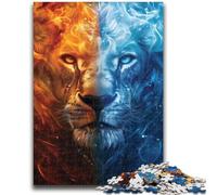 Puzzle per adulti e adolescenti, puzzle di ghiaccio e fuoco, gioco a quiz con leone, ideale come regalo per tutta la famiglia, 50x75cm