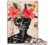 Puzzle per adulti e adolescenti, puzzle in stile Basquiat con fiori e teschi, giocattoli, giochi educativi, decorazioni e regali unici per la casa, antistress, 26x38cm