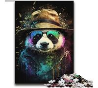 Puzzle per adulti e adolescenti, puzzle Panda con cappello, antistress, sfida difficile, con poster abbinato e foglio di quiz, 70x100cm