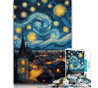 Puzzle per adulti e adolescenti, puzzle "Villaggio sotto il cielo notturno", antistress, vacanze, ammazzatempo, regali di compleanno unici per bambini dai 14 anni in su, 38x26cm