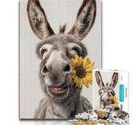 Puzzle per adulti e adolescenti raffigurante un asino che tiene in mano un girasole,difficili da completare ma divertenti e spiritosi,ideali come regalo di compleanno,regali,decorazioni murali